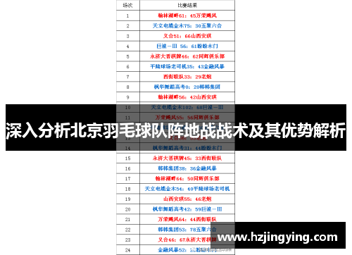 深入分析北京羽毛球队阵地战战术及其优势解析